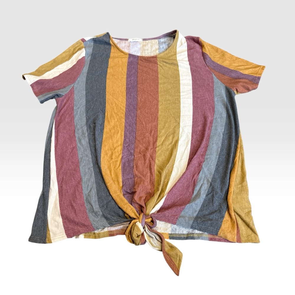 12 Pm By Mon Ami Multicolor Striped Tie-Front Tee Womens (XL)